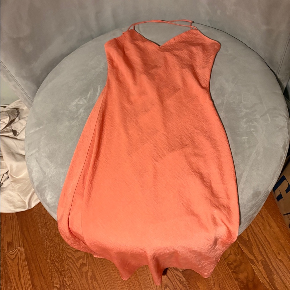 Low Back Coral Silk Slip Dress